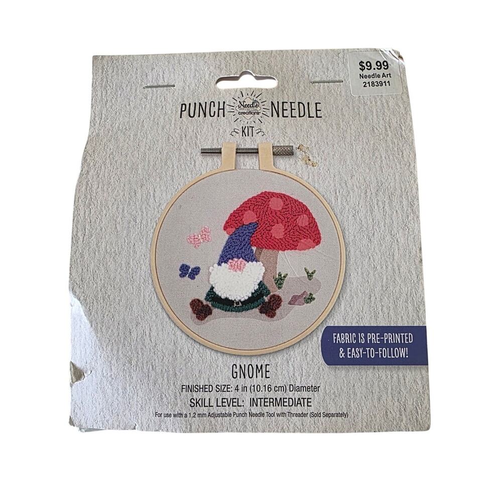 Needle Creations Punch Needle Kit Gnome 4in Embroidery Craft Kit New